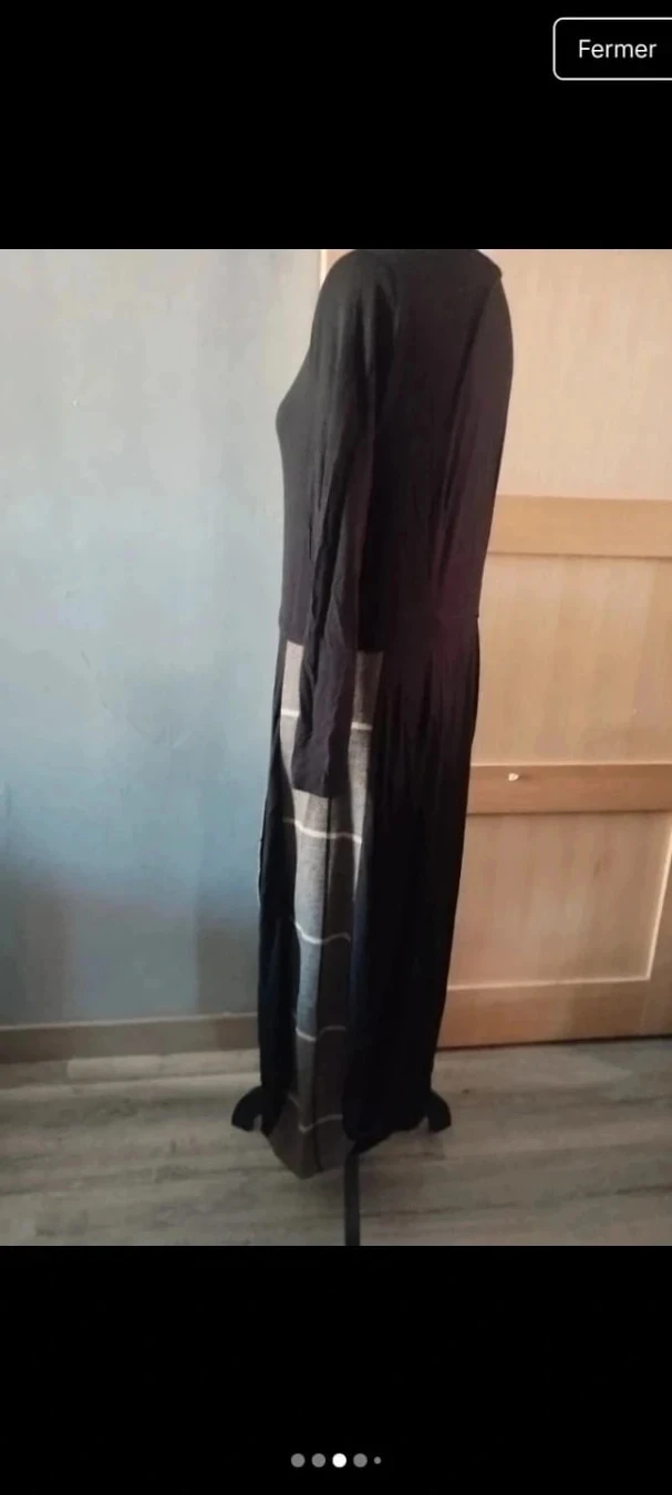 Lange zwarte jurk, 2 originele grijze zakken, G!ozé T40 – photo 3